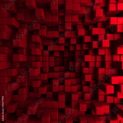 Red Blocks Wall Chaotic Background