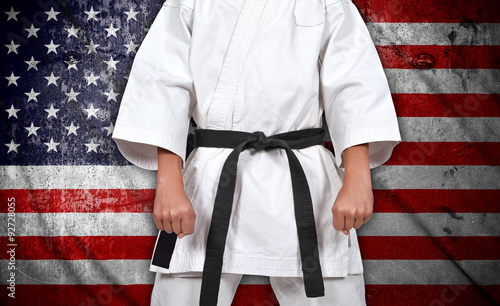 boy in kimono and american flag