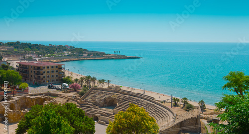 Aerial view of beach and Mediterranean Sea in Tarragona