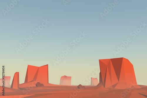 Monument valley in 3d low poly design. Polygonal landscape