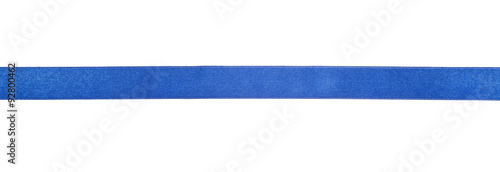 narrow blue satin ribbon isolated on white
