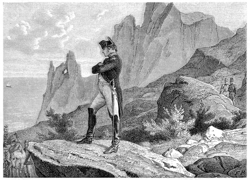 Napoleon at St. Helena, vintage engraving.