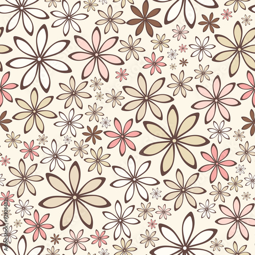 Vector seamless pattern with pink and beige flowers.