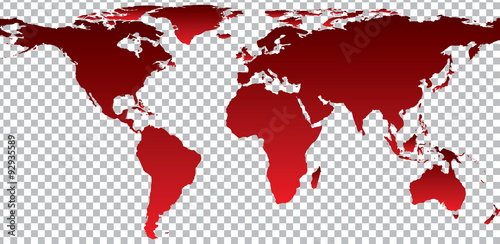 Red map of world on transparent background