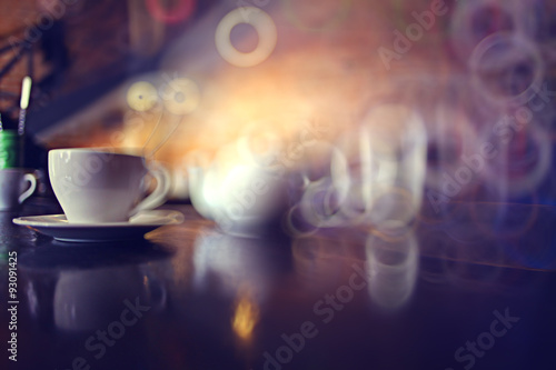 cup of tea at a cafe blurred background