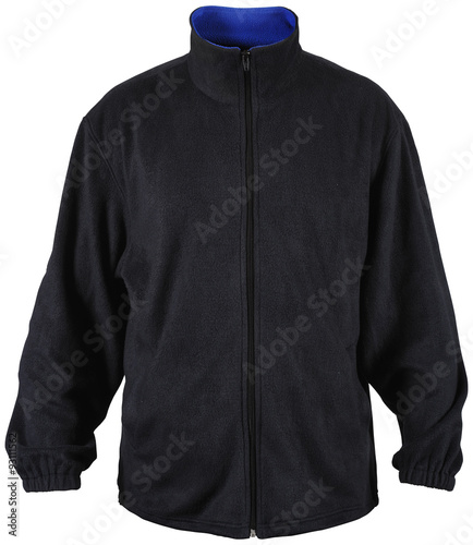 black male fleece jacket with blue lining isolated on white