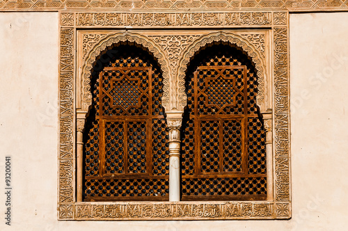 archs and windows in moorish decoration, Alhambra, Spain