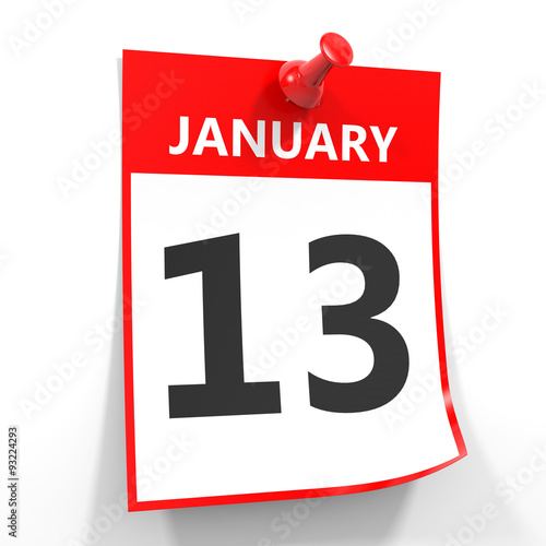 13 january calendar sheet with red pin.