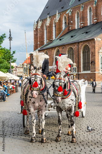Horse carriages at main square in Krakow