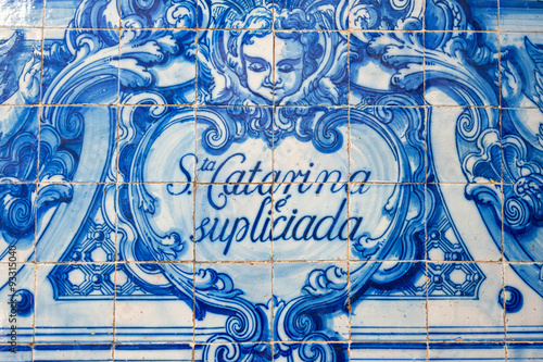 Porto, Portugal, October 22, 2012. Detail of Santa Catarina chapel in Porto the facades are completely covered tile panels in blue and white painted in 1929 by Eduardo Leite.