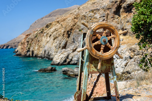 Old steering mechanism located on the rock near Sfakia on Crete island, Greece