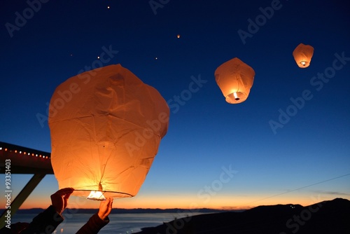 Make a wish, Paper Floating Lanterns release on Grouse Mountain