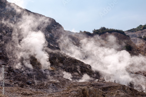 Fumarole and crater walls inside active vulcano Solfatara