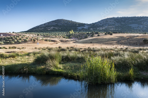 The Bullaque River at its pass through Porzuna, La Mancha, Ciudad Real, Spain