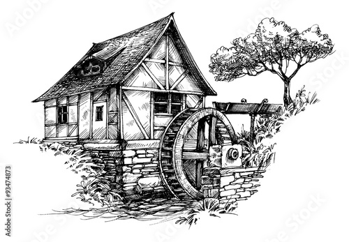Old water mill sketch