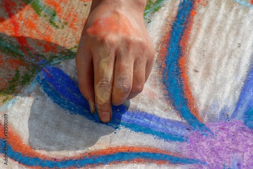Madonnari- Street art with chalk, woman hand woman hand