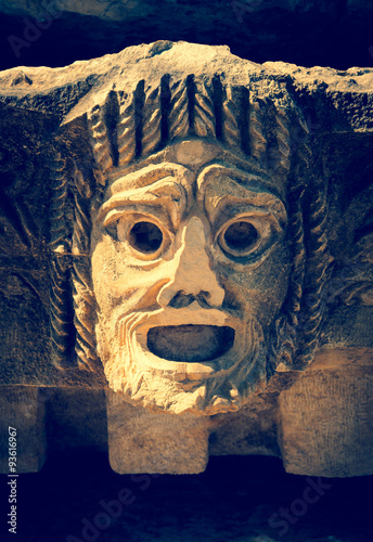 Antique tragic mask in greek theatre