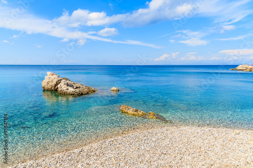 Crystal clear sea water of Kokkari beach, Samos island, Greece
