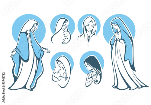 vector illustrations of praying virgin Mary..