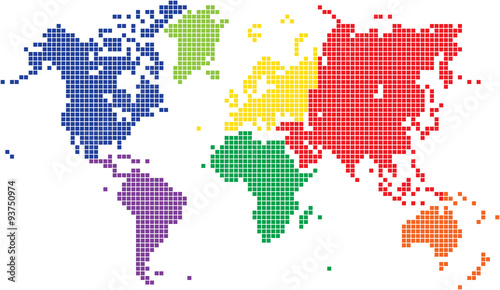 Square world map on white background, vector illustration.