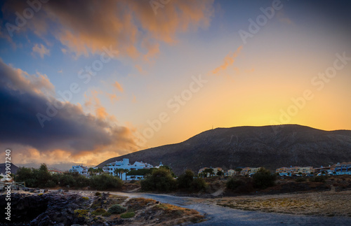 Wide volcano on Tenerife island during the sunset in the morning.