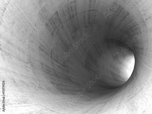 Turning concrete tunnel interior with round walls