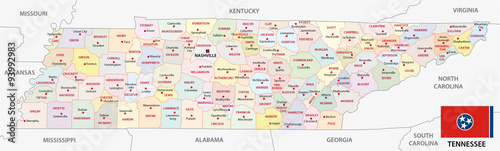 tennessee administrative map with flag