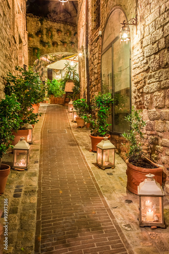 Beautiful decorated street in small town in Italy, Umbria