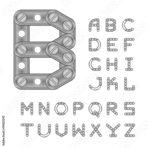 Latin Alphabet Made of Metal Elements of Constructor Set