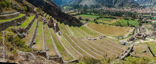 Agricultural terraces of Inca ruins of Ollantaytambo, Sacred Valley of Incas, Peru