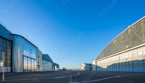 The area between aircraft hangars