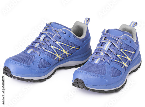 blue sport shoes on white background