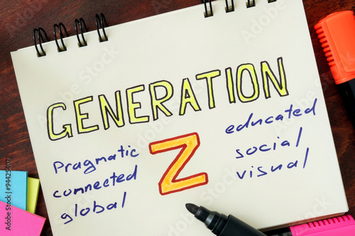 Notepad with generation z on the wooden table.