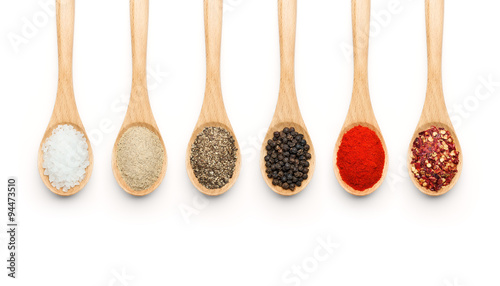 Wooden Spoon filled with various spices