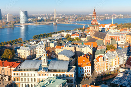 View of Riga and the Daugava River from above.