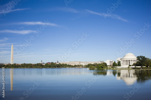 Washington Monument and Jefferson Memorial over Potomac River