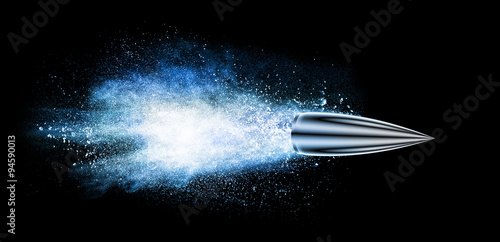 explosion with a bullet isolated on black
