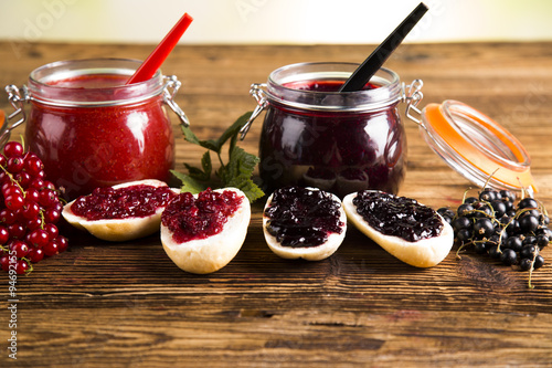 Jars of jam, fruit 