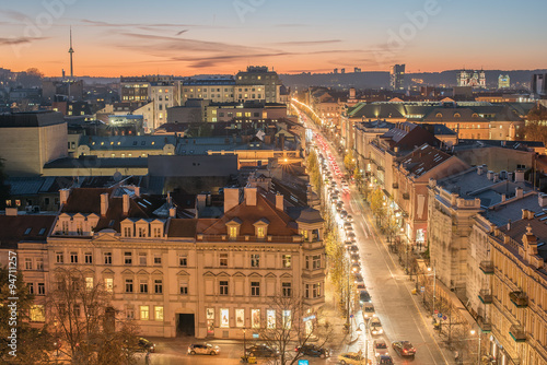 Vilnius, Lithuania: Gediminas avenue in the sunset