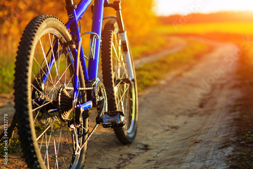 Beautiful close up scene of bicycle at sunset,