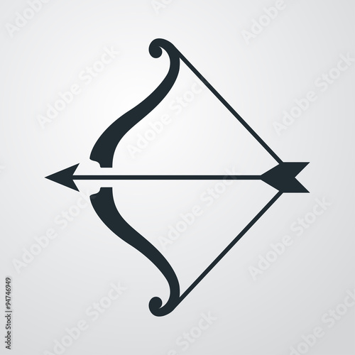 Icono plano arco y flecha sobre fondo degradado