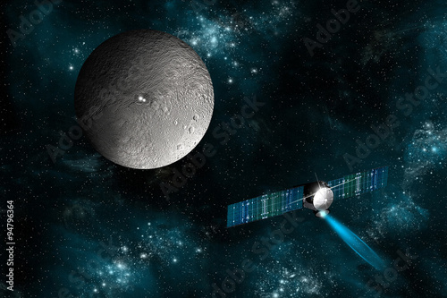 The Dawn spacecraft investigates Ceres -Elements of this image furnished by NASA.
