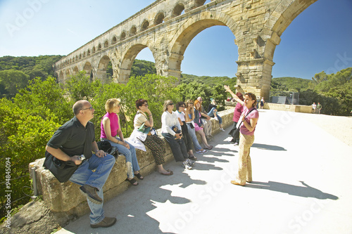 Tourists at the Pont du Gard, Nimes, France