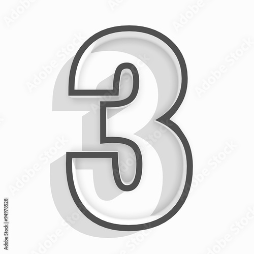 3d white isolated number 3 three in white background with shadow