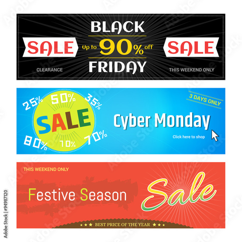 Set of promotion sale discount web banner for Black Friday Cyber