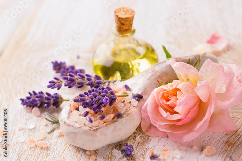 Spa still life with lavender and rose flower