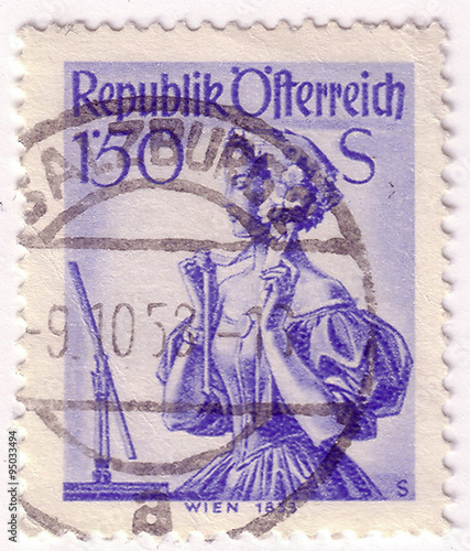 AUSTRIA - CIRCA 1951: A stamp printed in Austria, shows a woman