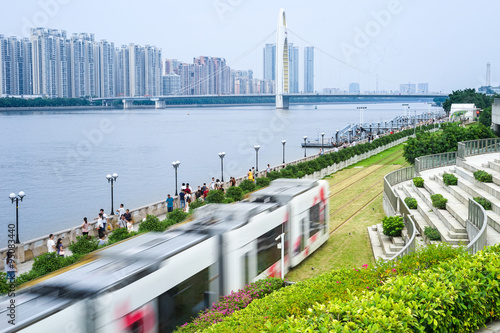 sightseeing tram by the Pearl River