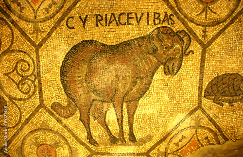 roman mosaic of a ram with mysterious message