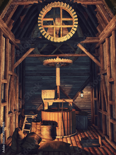 Wnętrze starego drewnianego wiatraka